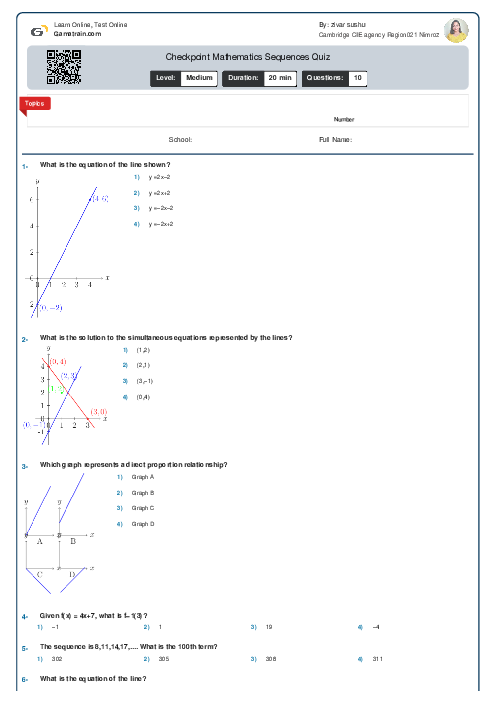 Checkpoint Mathematics Sequences Functions and Graphs Quiz