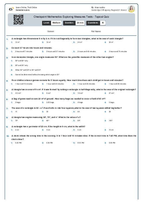 Checkpoint Mathematics Exploring Measures Tests - Topical Quiz