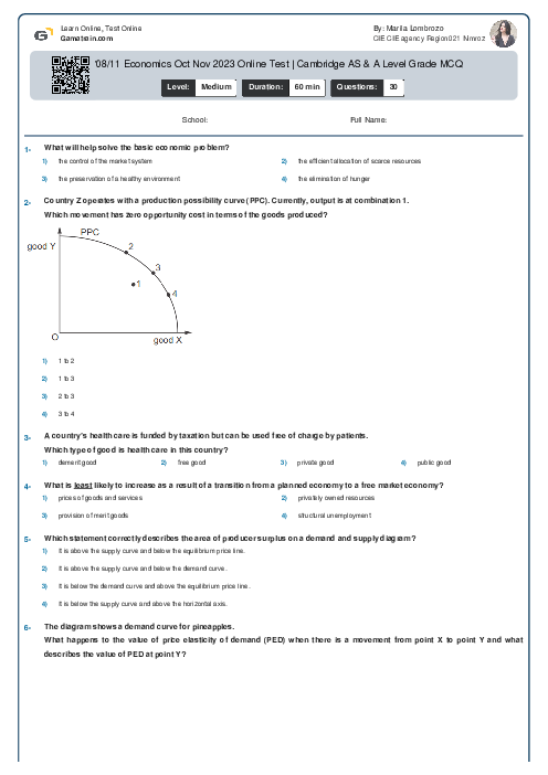 9708/11 Economics Oct Nov 2023 Online Test | Cambridge AS & A Level Grade MCQ