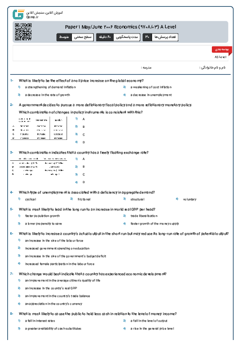 Paper 1 May/June 2006 Economics (9708/03) A Level