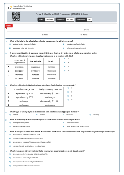Paper 1 May/June 2006 Economics (9708/03) A Level