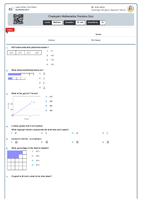 Checkpoint Mathematics Fractions, Decimals, percentages Quiz