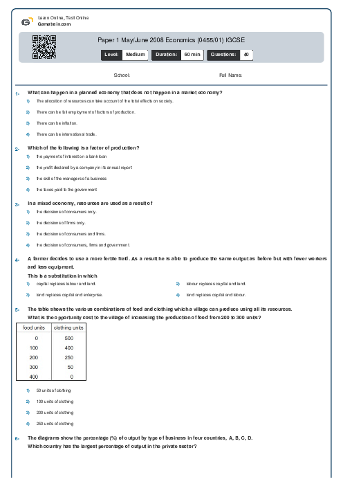 Paper 1 May/June 2008 Economics (0455/01) IGCSE