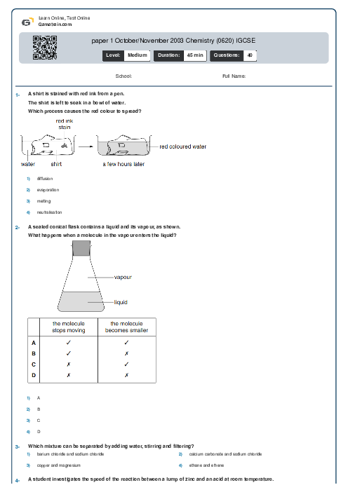 paper 1 October/November 2003 Chemistry (0620) IGCSE