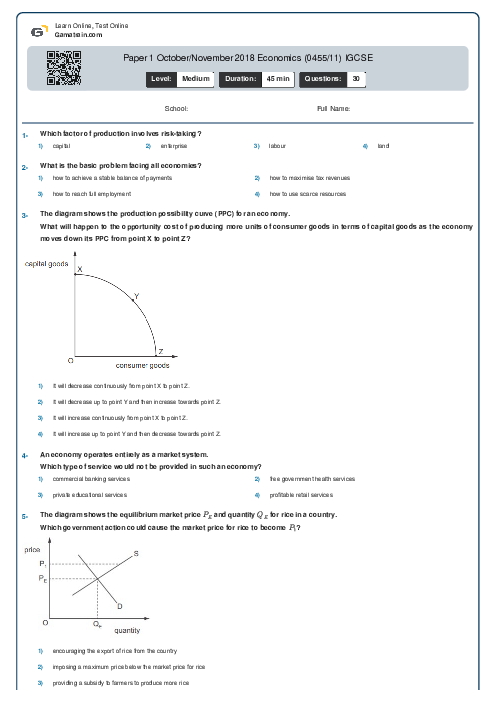 Paper 1 October/November 2018 Economics (0455/11) IGCSE