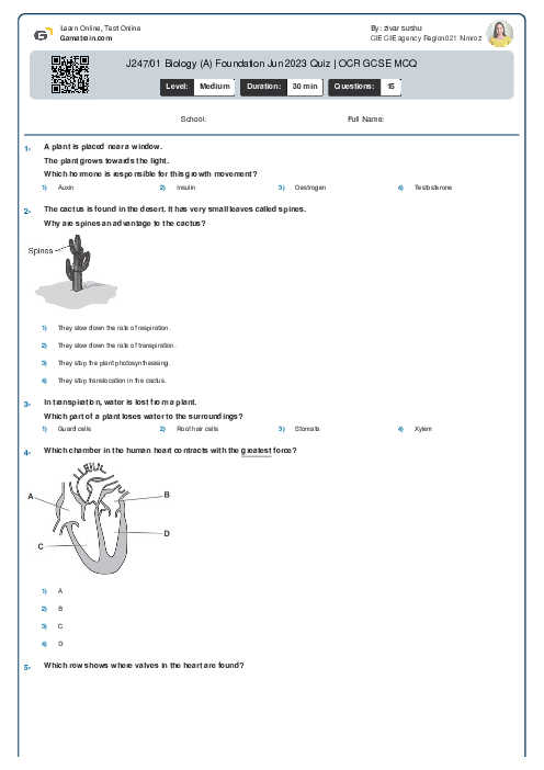 J247/01 Biology (A) Foundation Jun 2023 Quiz | OCR GCSE MCQ
