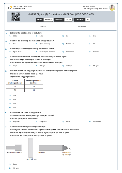  J249/02 Physics (A) Foundation Nov 2021 Quiz | OCR GCSE MCQ