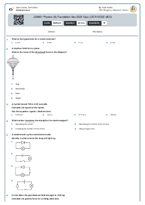  J249/01 Physics (A) Foundation Nov 2020 Quiz | OCR GCSE MCQ