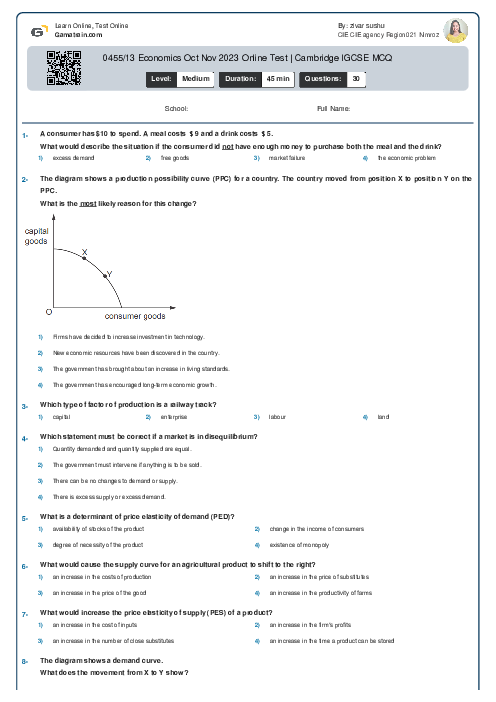 0455/13 Economics Oct Nov 2023 Online Test | Cambridge IGCSE MCQ