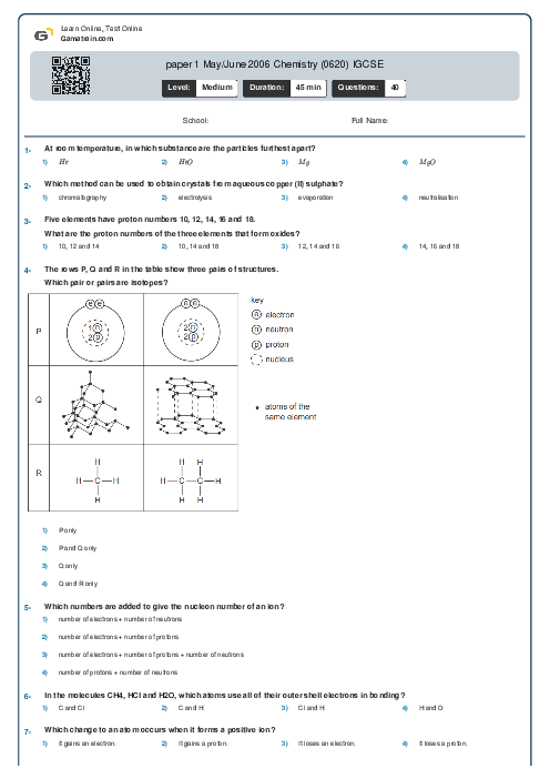 paper 1 May/June 2006 Chemistry (0620) IGCSE