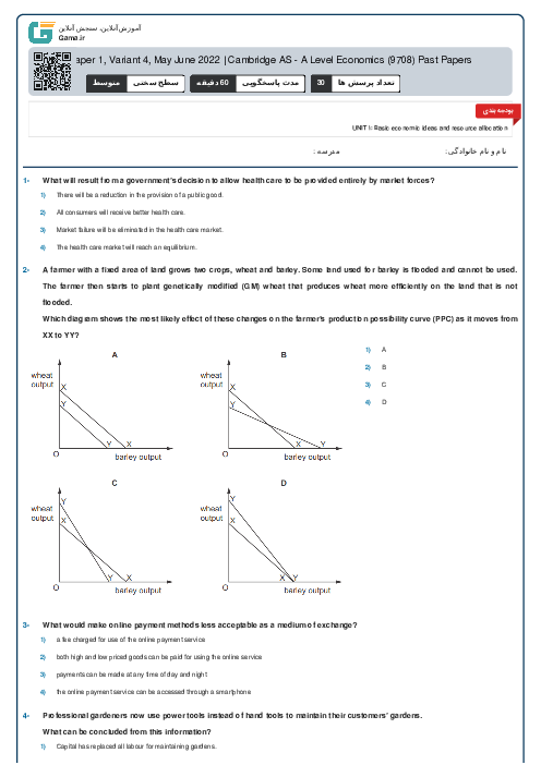 9708/14 Economics May Jun 2022 Online Test | Cambridge AS and A Level MCQ