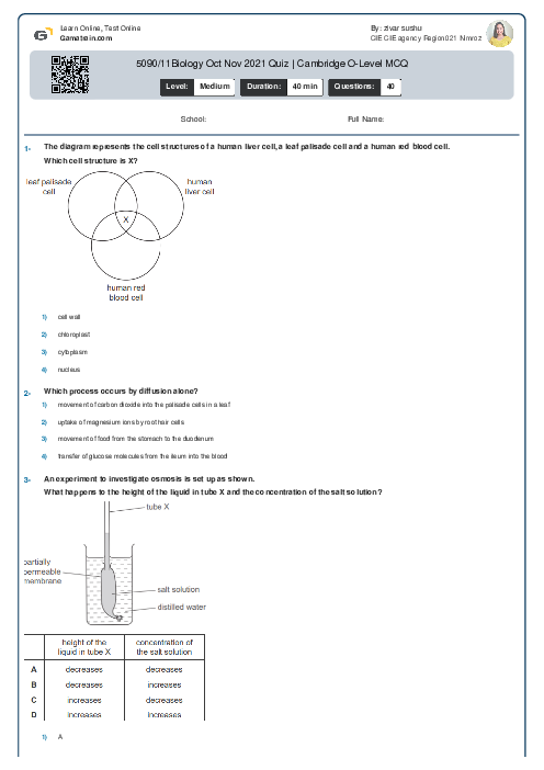 5090/11 Biology Oct Nov 2021 Quiz | Cambridge O-Level MCQ