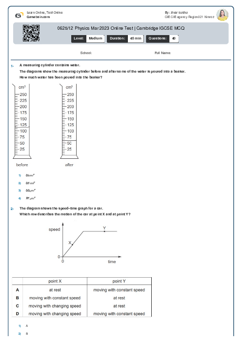 0625/12 Physics Mar 2023 Online Test | Cambridge IGCSE MCQ