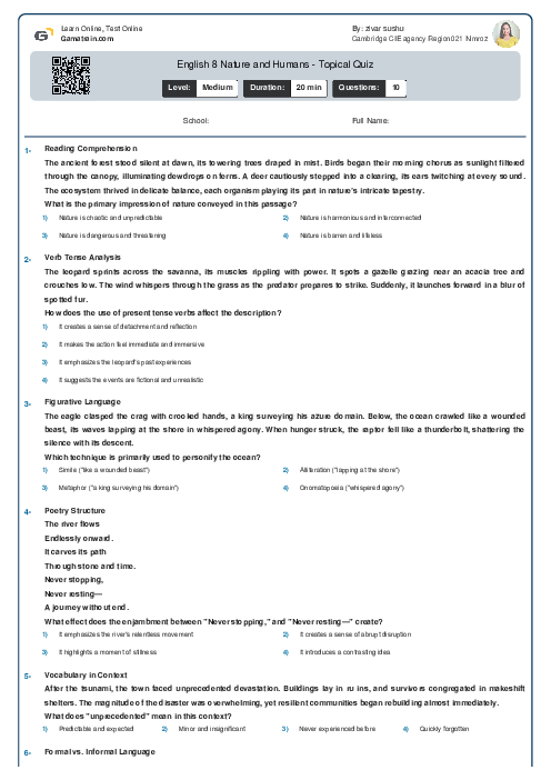 English 8 | Nature and Humans - Topical Quiz