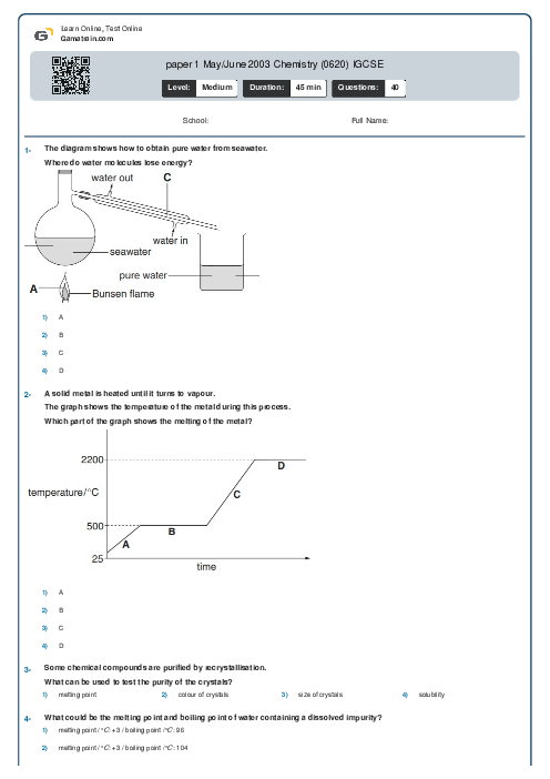 paper 1 May/June 2003 Chemistry (0620) IGCSE