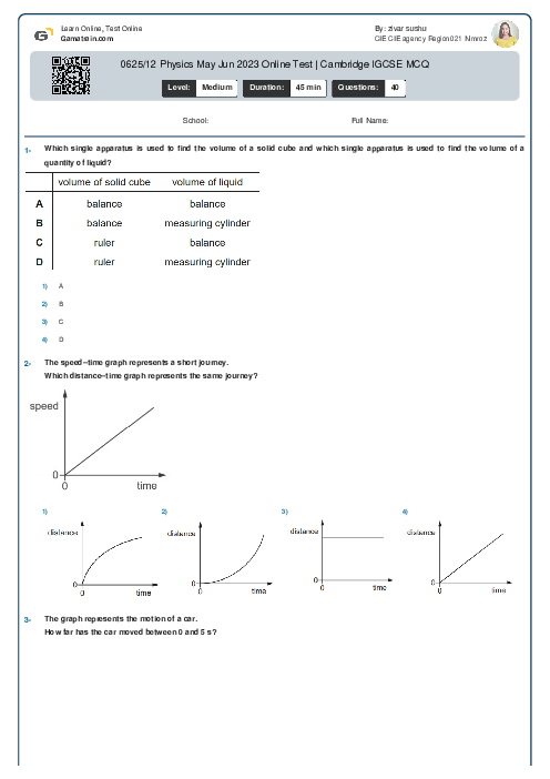 0625/12 Physics May Jun 2023 Online Test | Cambridge IGCSE MCQ