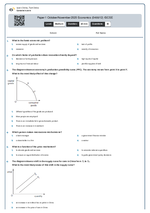 Paper 1 October/November 2020 Economics (0455/12) IGCSE