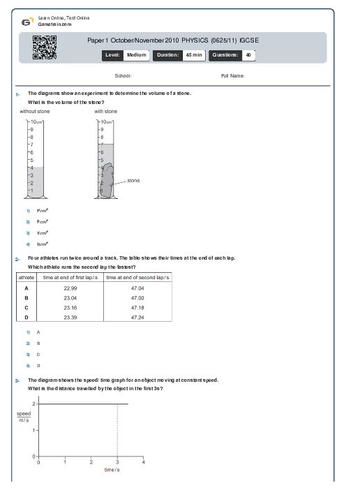Paper 1 October/November 2010 PHYSICS (0625/11) IGCSE