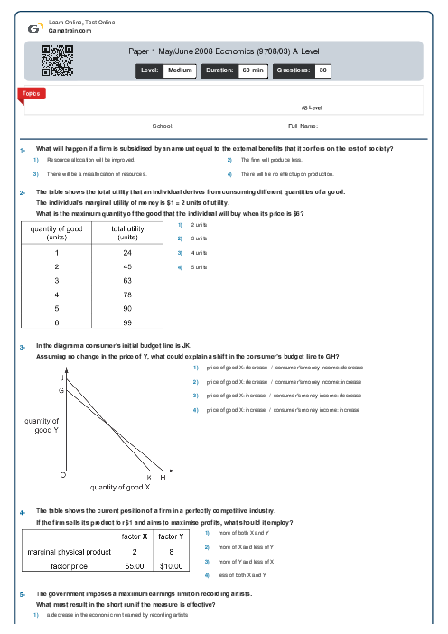 Paper 1 May/June 2008 Economics (9708/03) A Level