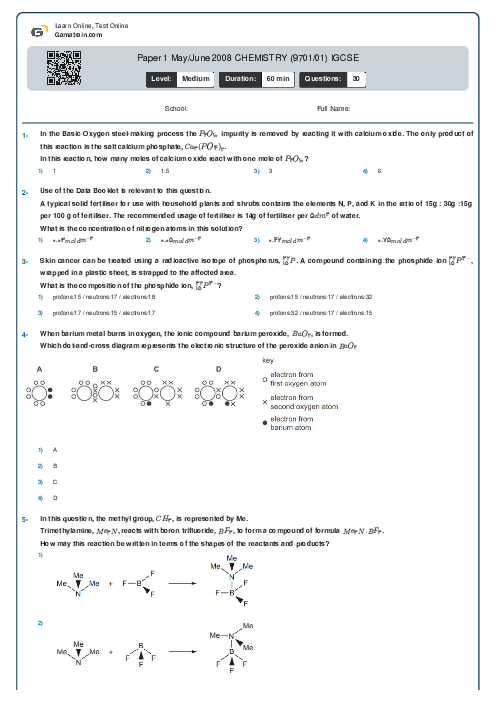 Paper 1 May/June 2008 CHEMISTRY (9701/01) IGCSE
