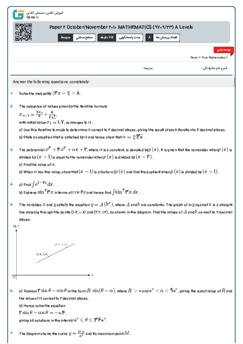 Paper 2 October/November 2010 MATHEMATICS (9709/23) A Levels