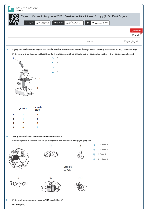 9700/12 Biology May Jun 2023 Online Test | Cambridge AS and A Level MCQ