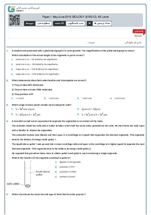 9700/12 Biology May Jun 2016 Online Test | Cambridge AS and A Level MCQ