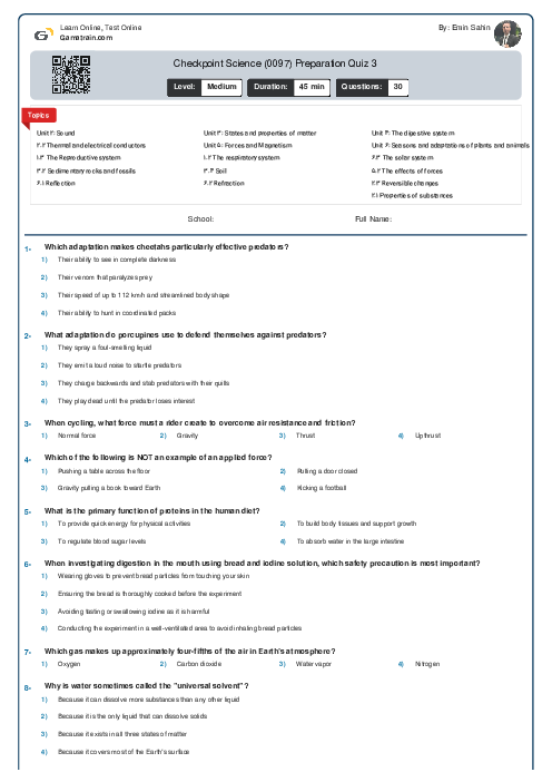 Checkpoint Science (0097) Preparation Quiz 3
