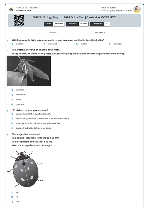 0610/11 Biology May Jun 2024 Online Test | Cambridge IGCSE MCQ