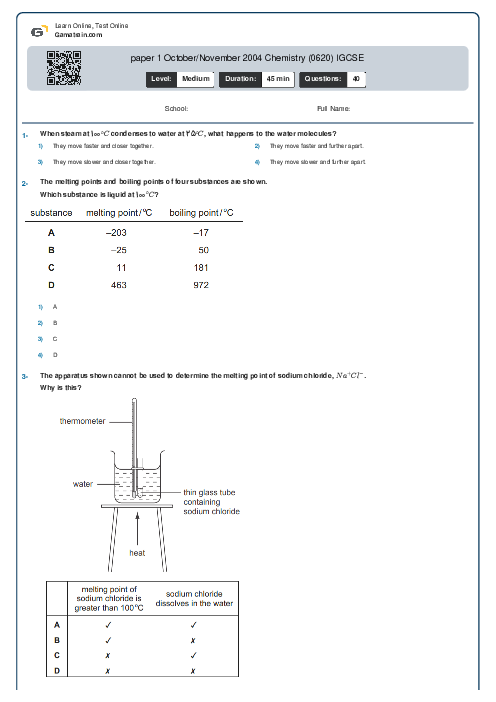 paper 1 October/November 2004 Chemistry (0620) IGCSE