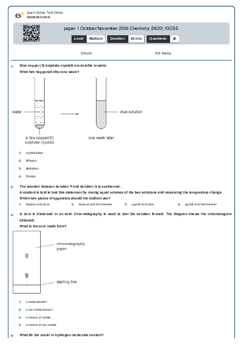 paper 1 October/November 2005 Chemistry (0620) IGCSE