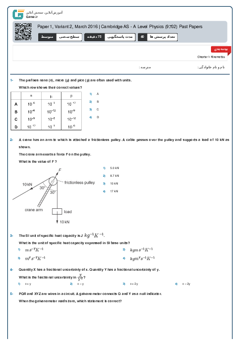 Paper 1, Variant 2, March 2016 | Cambridge AS - A Level Physics (9702) Past Papers