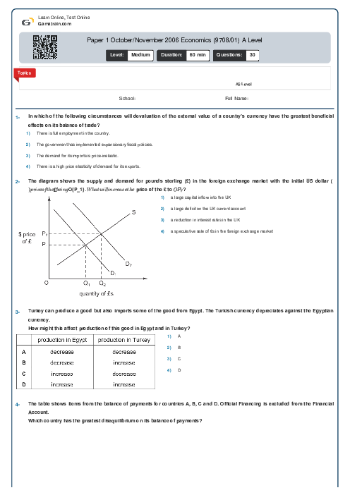 Paper 1 October/November 2006 Economics (9708/01) A Level