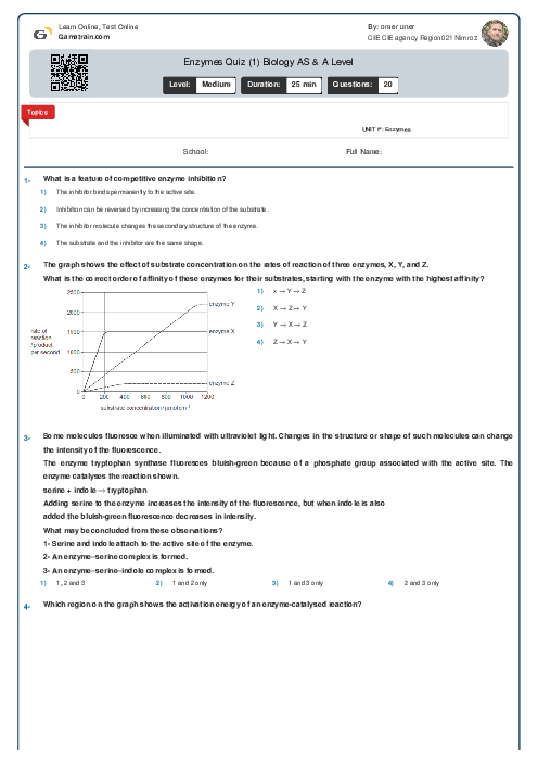 Enzymes Quiz (1) Biology AS Level