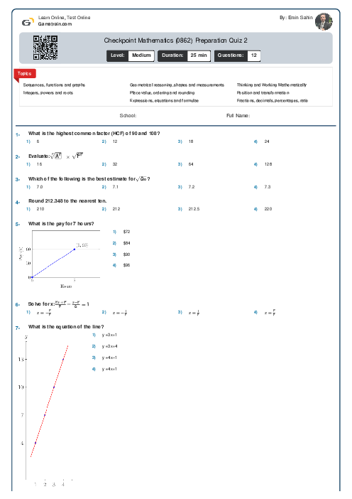 Checkpoint Mathematics (0862) Preparation Quiz 2