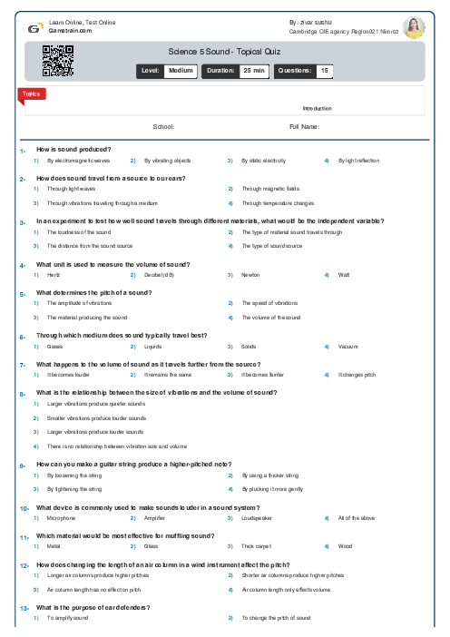  Science 5 Sound - Topical Quiz