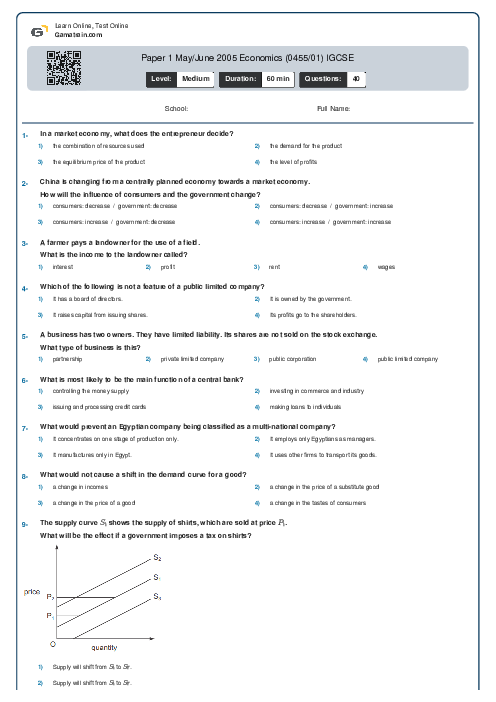 Paper 1 May/June 2005 Economics (0455/01) IGCSE