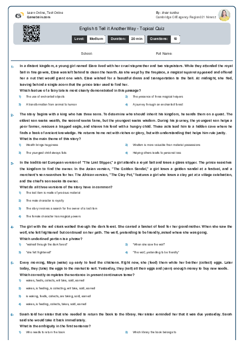 English 5 | Tell it Another Way - Topical Quiz