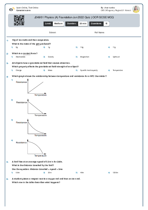  J249/01 Physics (A) Foundation Jun 2022 Quiz | OCR GCSE MCQ