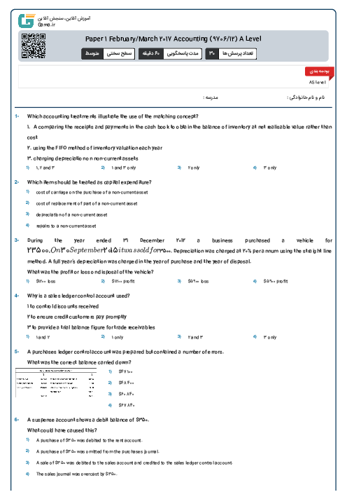 Paper 1 February/March 2017 Accounting (9706/12) A Level