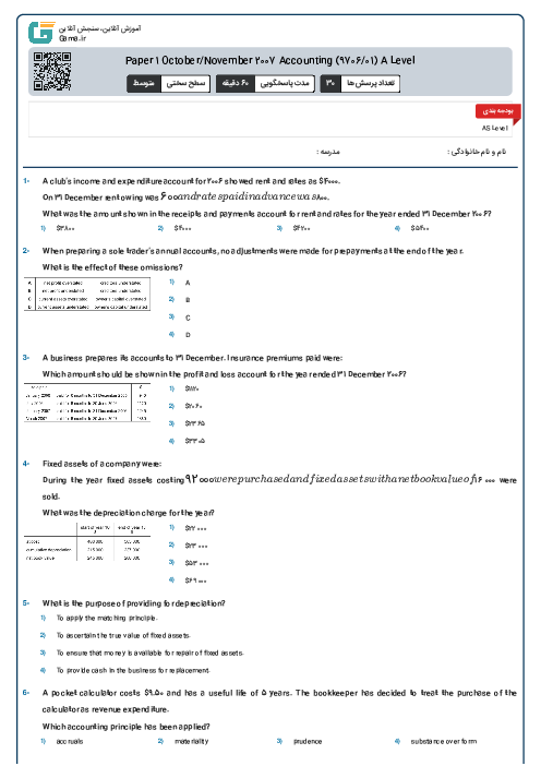 Paper 1 October/November 2007 Accounting (9706/01) A Level