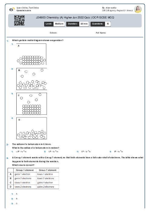  J248/03 Chemistry (A) Higher Jun 2022 Quiz | OCR GCSE MCQ