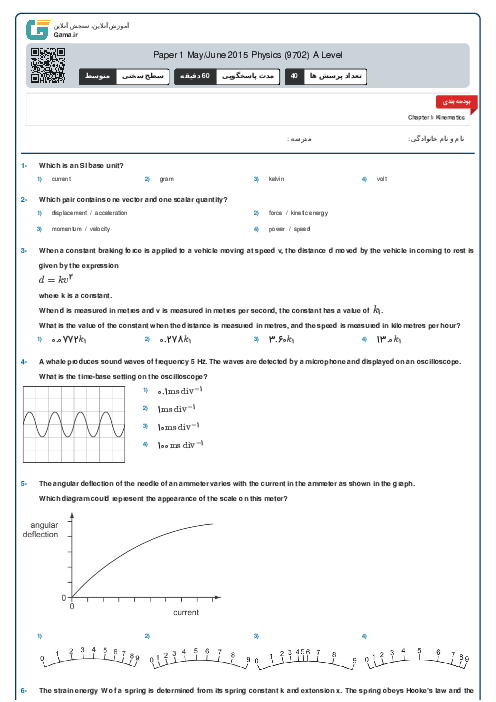 Paper 1 May/June 2015 Physics (9702) A Level