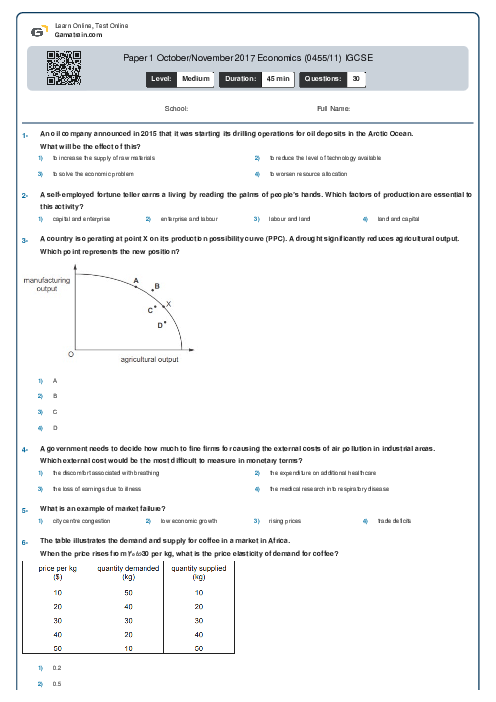 Paper 1 October/November 2017 Economics (0455/11) IGCSE