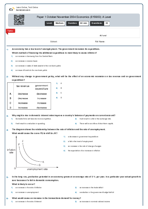 Paper 1 October/November 2004 Economics (9708/03) A Level