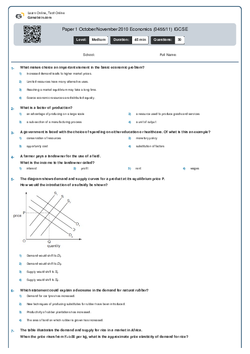 Paper 1 October/November 2010 Economics (0455/11) IGCSE