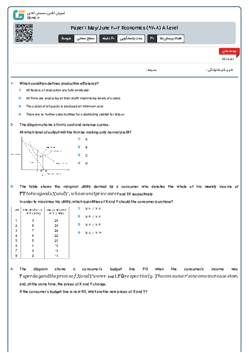 Paper 1 May/June 2002 Economics (9708) A Level