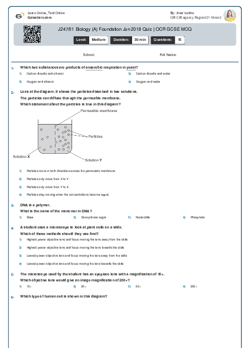 J247/01 Biology (A) Foundation Jun 2018 Quiz | OCR GCSE MCQ
