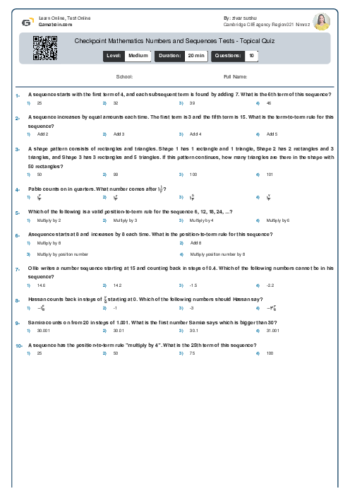 Checkpoint Mathematics Numbers and Sequences Tests - Topical Quiz