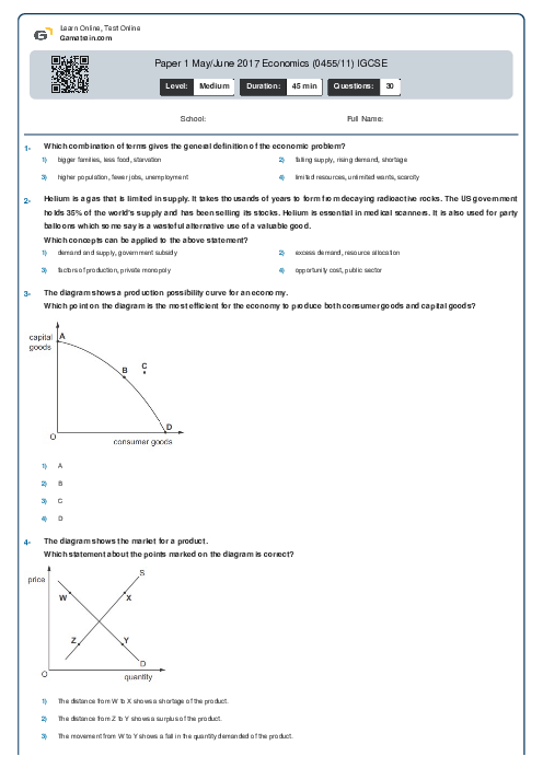 Paper 1 May/June 2017 Economics (0455/11) IGCSE